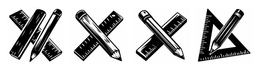 Crossed pencils and rulers graphic design elements for school and office supplies