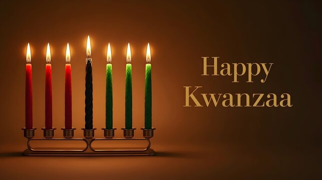 Happy Kwanzaa , red , black and green lighten candles , family and community , people , struggle , hope and future  