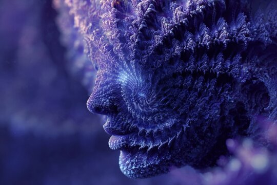 Conceptual art of a DNA helix made of fractals becoming a person.