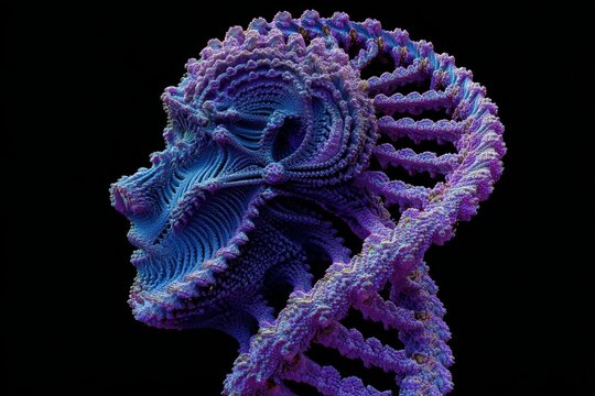 Human face emerging from a fractal DNA double helix structure. - Powered by Adobe