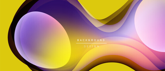 Abstract flowing shapes, vibrant colors, yellow background. Modern design elements create dynamic visual experience.
