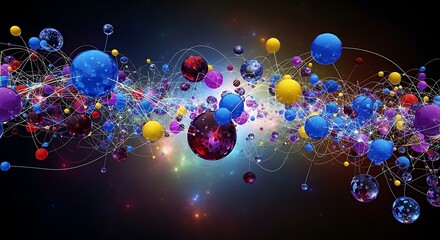 Abstract colorful spheres and particles in digital space