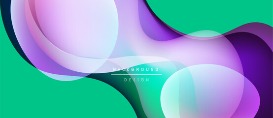 Abstract flowing shapes, vibrant colors. Gradient layers create dynamic visual effect. Modern design element for backgrounds.