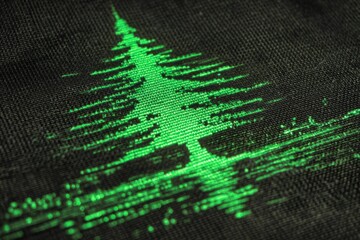 Glowing cyber-eco bag with a pixelated tree icon and glitch effects.
