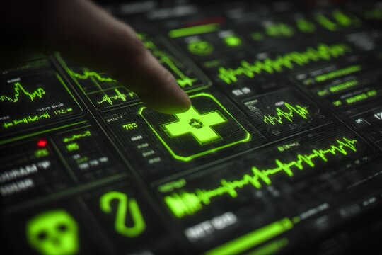 A tech wearable concept with a hand viewing health data.