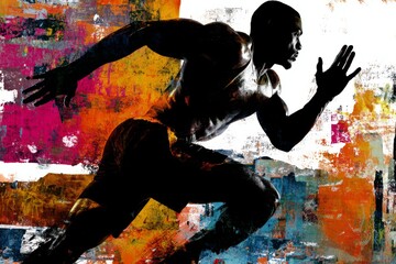 Abstract illustration of a runner with graffiti style paint streaks.