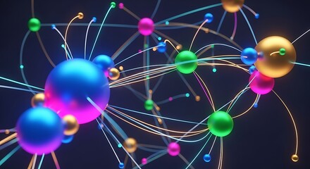 Abstract network of colorful spheres connected by lines