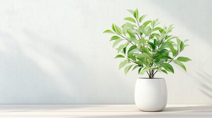 White plant in a white pot is sitting on a wooden table