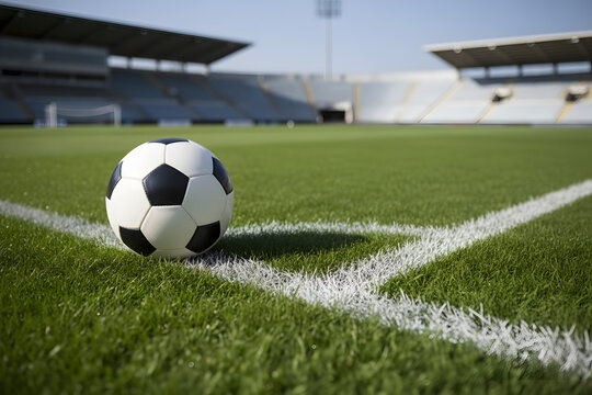 soccer ball on corner line ready for kickoff in stadium field