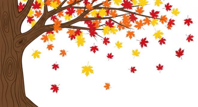 Autumn tree with falling leaves