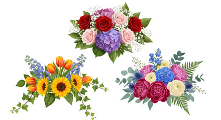 Elegant floral bouquet collection creates a romantic and cheerful feeling, perfect for wedding invitations and floral design projects