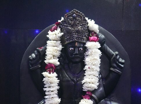 Shani Dev Stone Idol with Blue Decorative Lights