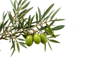 Olive branch with green olives on a white background.