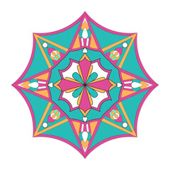 Vibrant geometric mandala, featuring intricate patterns and a harmonious color palette