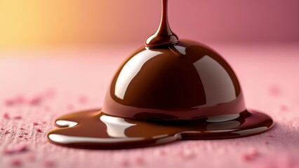 Melting chocolate gelt over pink background