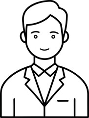 Minimalist Line Icon of Male Doctor in Suit with Short Hair