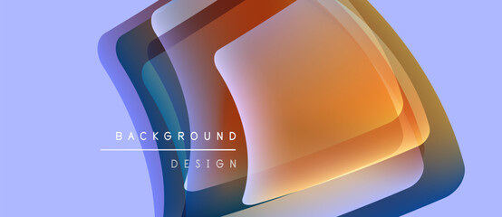 Abstract layered shapes, vibrant colors, smooth gradients. Background design features orange, blue hues, soft lighting. Minimalist aesthetic.