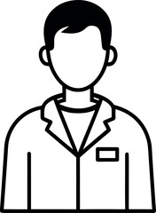 Black and White Line Art of Male Doctor with Short Hair and Lab Coat