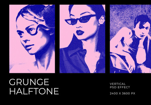 Grunge Halftone Vertical Image Effect Mockup