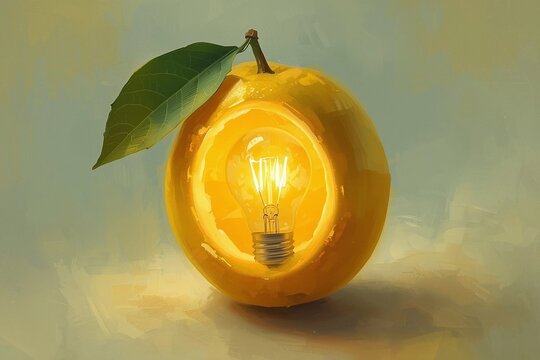 Lemon with glowing lightbulb inside