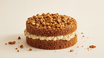Fresh baked cookie sandwich with cream filling and chopped nuts on top. Sweet treat for dessert or snack. Delicious and indulgent snack.