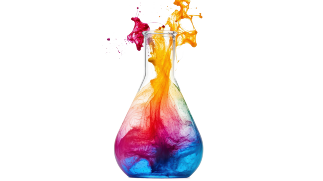 A colourful vase filled with a rainbow of colours