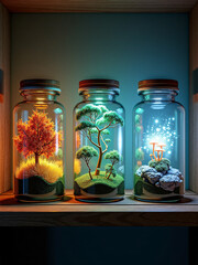 Miniature Worlds Collection: Magical Ecosystem Apothecary Jars - Surreal Pantry Scene