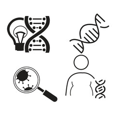 DNA and Microbiology Vector Icon Set, Genetic Research and Science Innovation Symbols