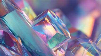 Macro abstract crystal glass texture with light refraction, pastel rainbow hues, elegant and detailed design, studio lighting