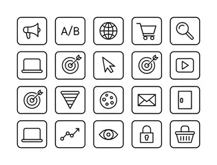 Digital marketing analytics outline icon pack