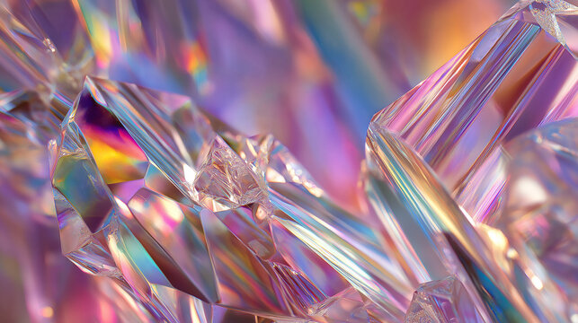 Macro abstract crystal glass texture with light refraction, pastel rainbow hues, elegant and detailed design, studio lighting - Powered by Adobe