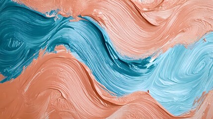 Abstract oil paint background with blue and peach brushstrokes wave pattern perfect for artistic backgrounds and textures