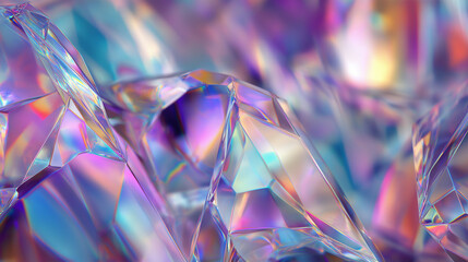 Macro abstract crystal glass texture with light refraction, pastel rainbow hues, elegant and detailed design, studio lighting