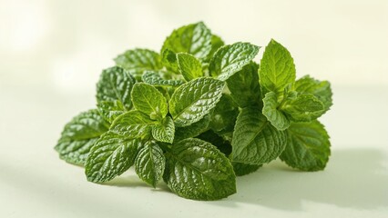 Fresh mint leaves, aromatic herb, culinary ingredient, natural remedy, green plant, health supplement.