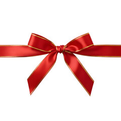 Luxurious red satin ribbon bow with elegant gold trim, perfect for holiday gift wrapping and festive decorations, adding a touch of glamour