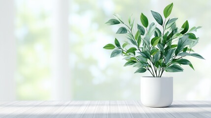 Fototapeta premium White vase with a green plant in it