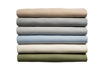 Stack of folded striped fabric textiles isolated on transparent background