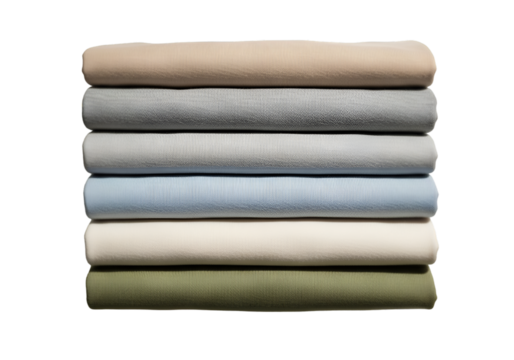 Stack of folded striped fabric textiles isolated on transparent background