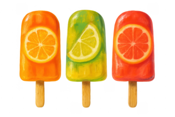 Colorful citrus fruit popsicles with transparent background