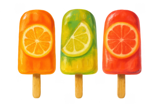 Colorful citrus fruit popsicles with transparent background