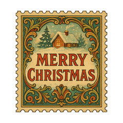 Obraz premium PNG Vintage Christmas stamp illustration.
