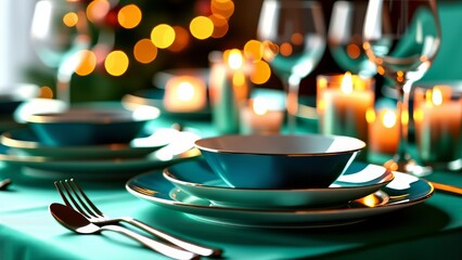 Elegant hanukkah place setting with festive lighting