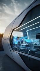 Obraz premium Futuristic Transport Vision: A cutting-edge, sleek, and modern transport capsule featuring advanced technology, innovative design, and panoramic view, promising the future of travel.
