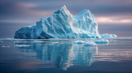 iceberg in the sea frozen lake with ice cracks and snowy mountains