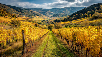 Naklejka premium vineyards in autumn landscape