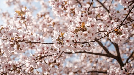 Fototapeta premium Cherry blossom trees in full bloom during spring with pink flowers on the branches