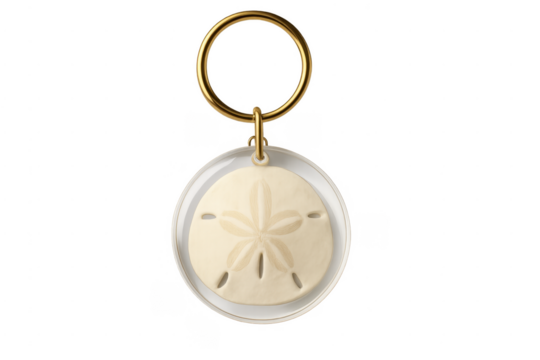 Sand dollar beach souvenir keychain with gold ring - Powered by Adobe