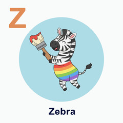 Cute Zebra Smiling – Alphabet Letter Z Flat Educational Animal Vector