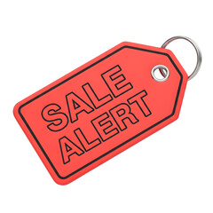 Urgent sale alert bright red tag with metal ring signifies important discount opportunity for shoppers