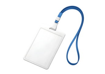 Blank White ID Card Badge with Blue Lanyard – Access Pass Mockup Isolated on Transparent Background PNG